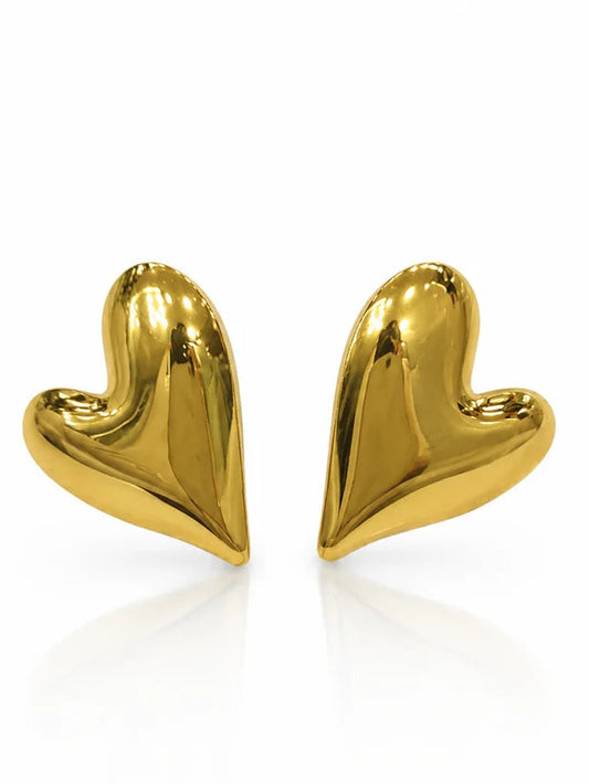 Golden Abstract Heart Stud Earring