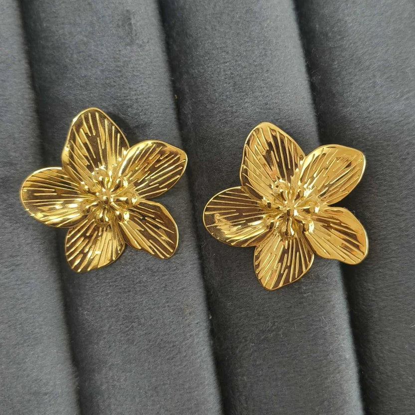 Golden Floral Statement Stud Earring