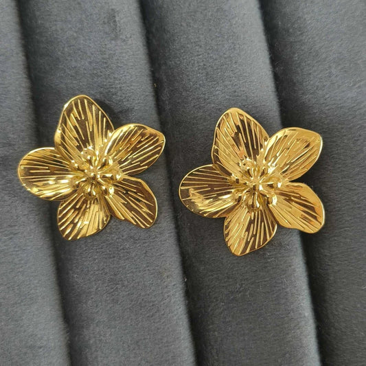 Golden Floral Statement Stud Earring