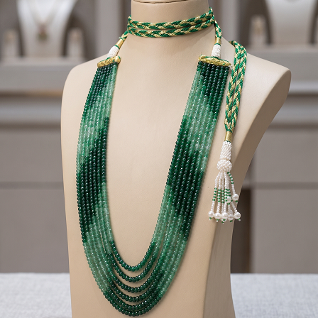 Green Cascade Seven-Strand Gemstone Beaded Necklace