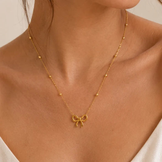 Gold Plated Bow Pendant Necklace