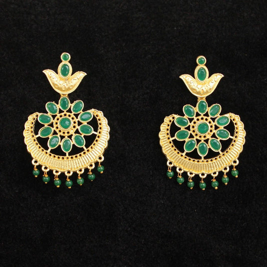 Matte Finish Stone Ethnic Earrings Green
