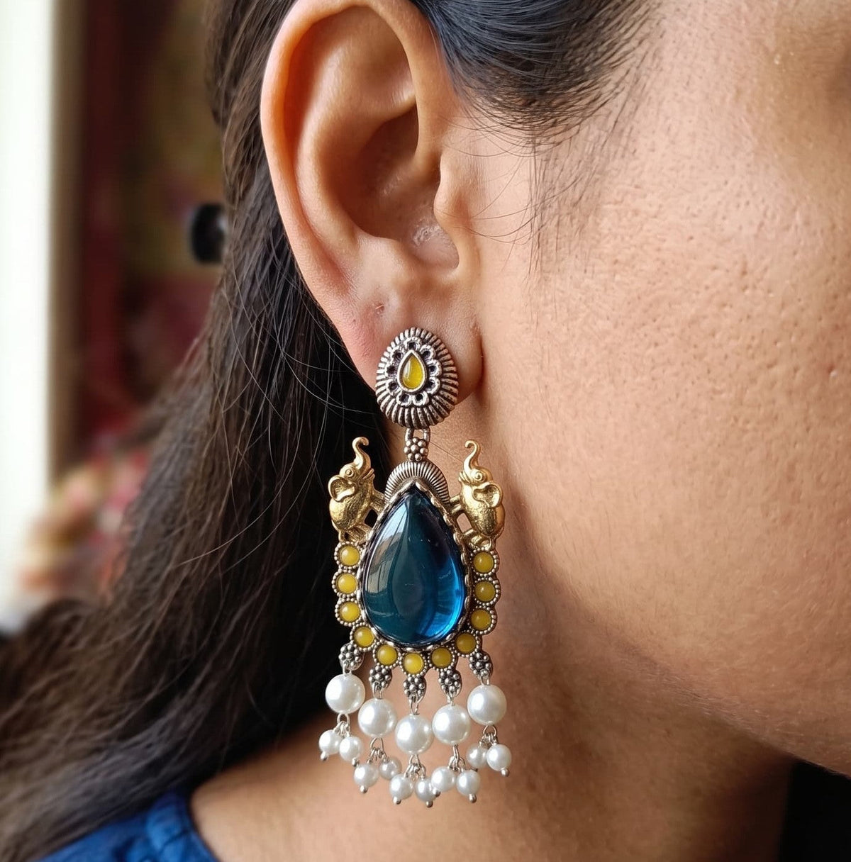 Elephant Grace Dual Tone Oxidised Earrings