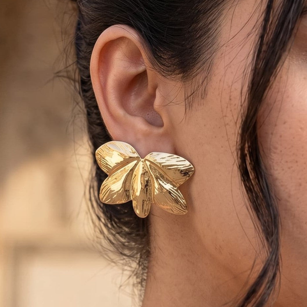 Golden Leaf Stainless Steel Stud Earrings