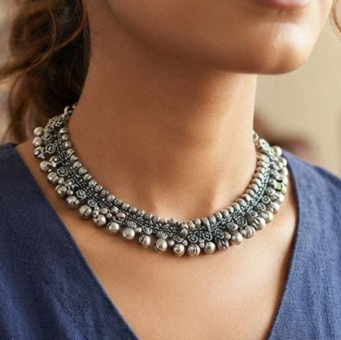 German Silver Antique Bead Necklace