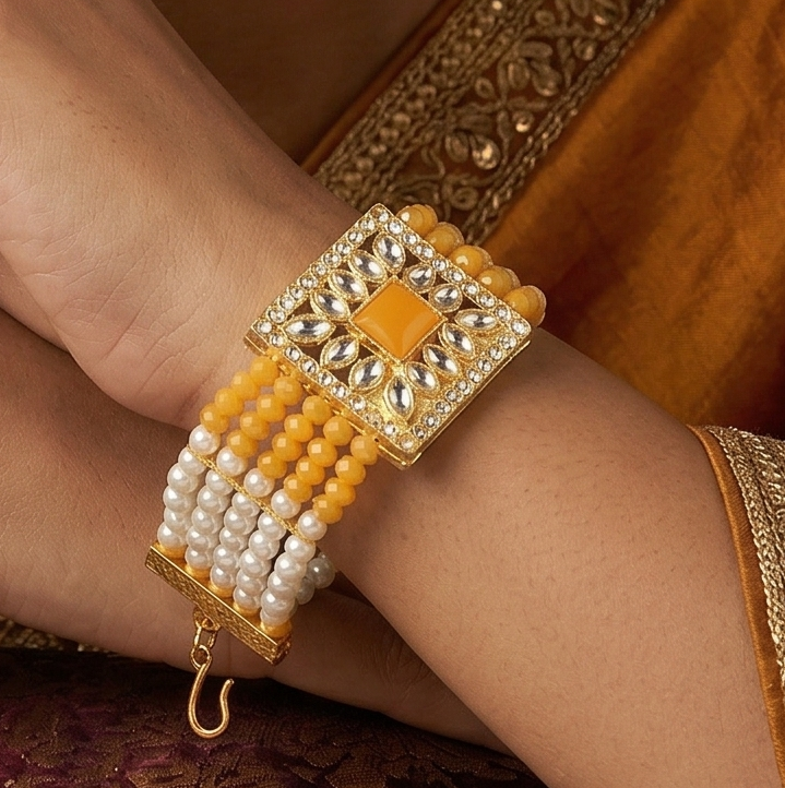 Kundan Work Acrylic Crystal Beads Bracelet