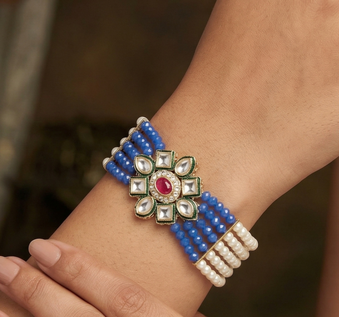 Kundan Work Acrylic Crystal Beads Bracelet