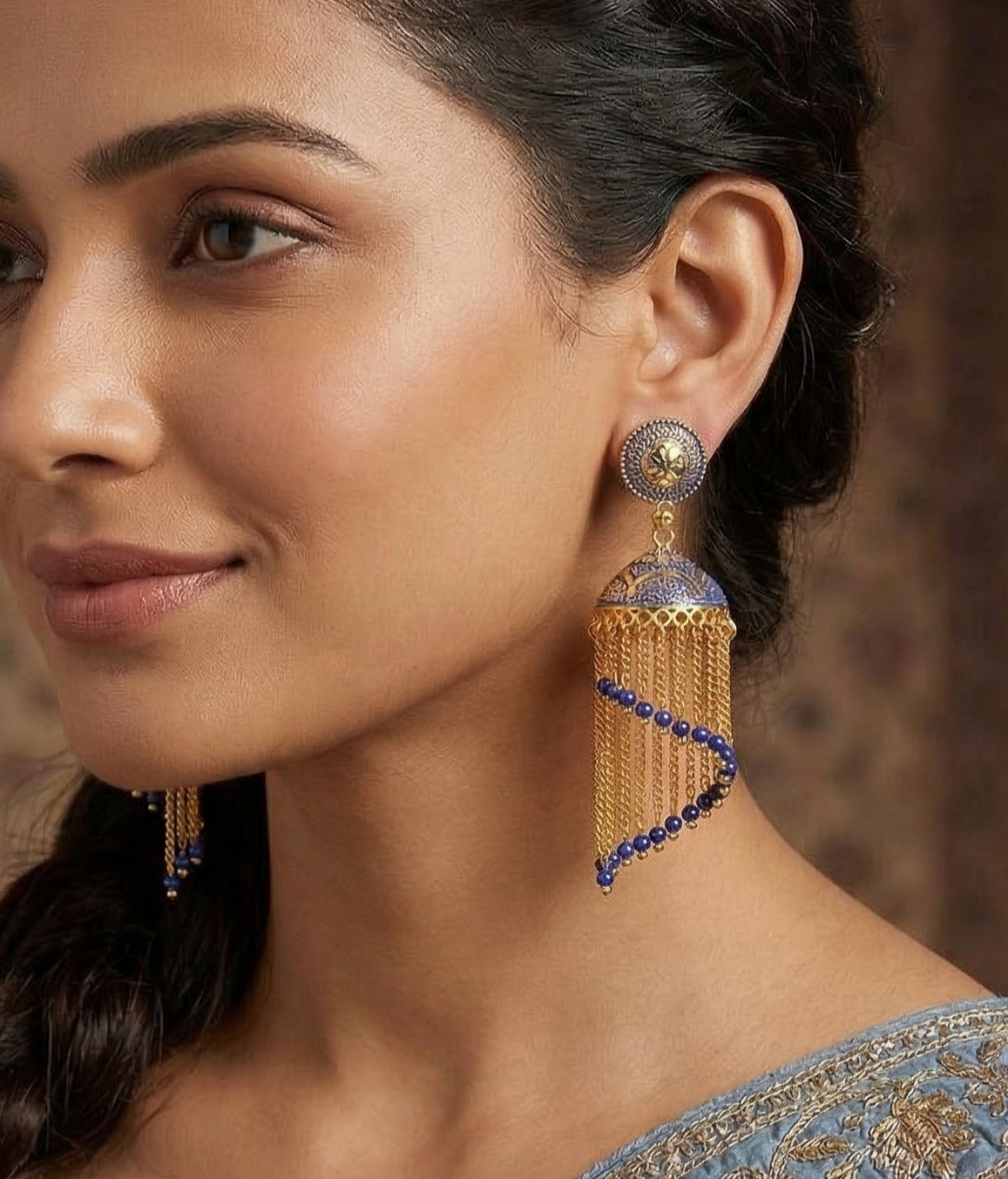 Meenakari Dangler Jhumka Earrings Blue