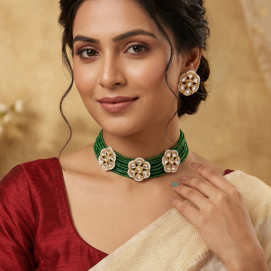 Seed Beads Beaded Kundan Choker Set