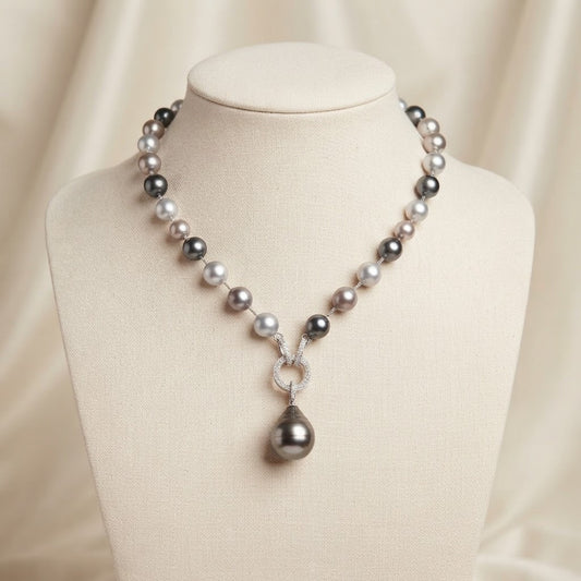 Elegant Gray & White Pearl Pendant Necklace