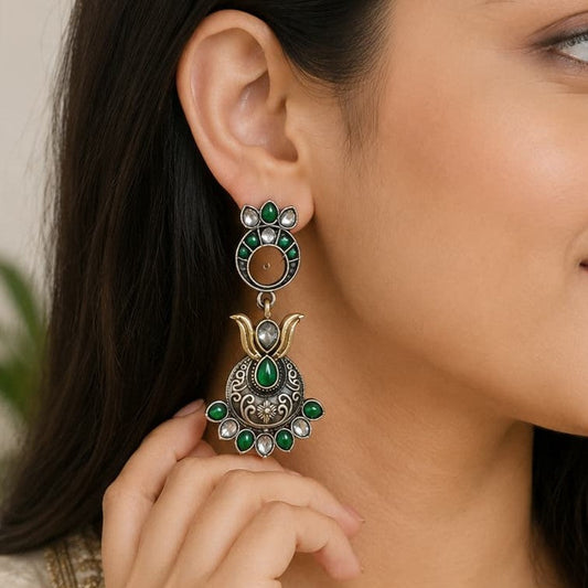 Lotus Grace Dual Tone Oxidised Earrings