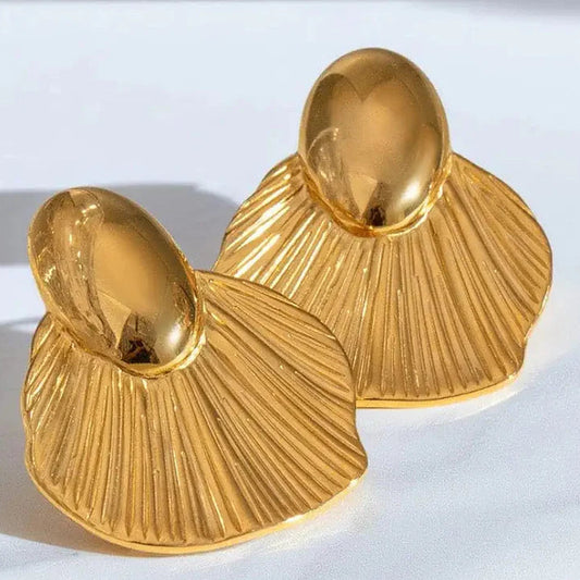 Golden Fan Shell Statement Earring