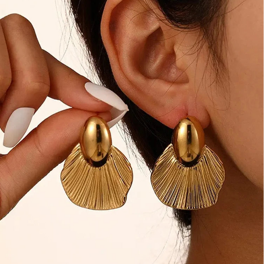 Golden Fan Shell Statement Earring