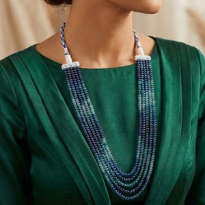 Blue Horizon Five Layered Gemstone Beaded Necklace