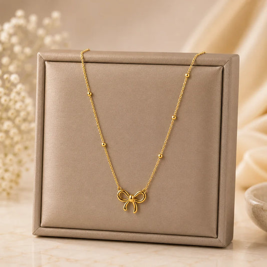Gold Plated Bow Pendant Necklace