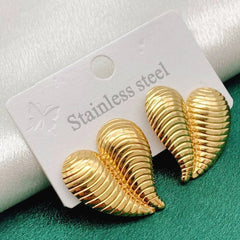 Golden Ribbed Leaf Statement Earring