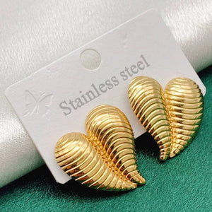 Golden Ribbed Leaf Statement Earring