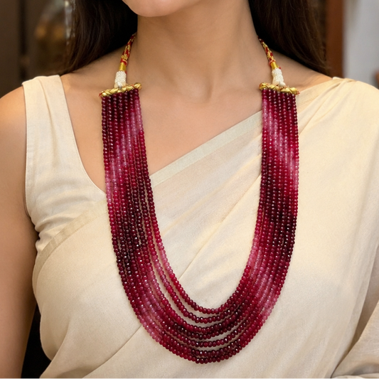 Velvet Rose Seven-Strand Gemstone Beaded Necklace