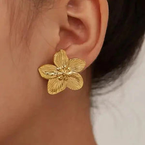 Golden Floral Statement Stud Earring