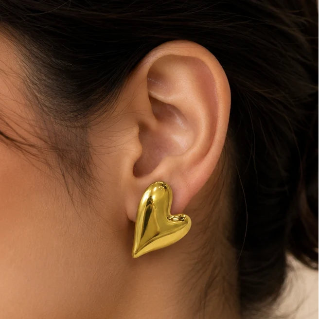 Golden Abstract Heart Stud Earring