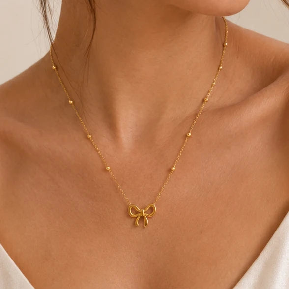 Gold Plated Bow Pendant Necklace