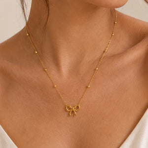 Gold Plated Bow Pendant Necklace