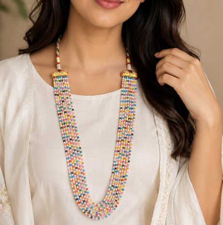 Multi Harmony Seven-Strand CZ Gemstone Beaded Necklace