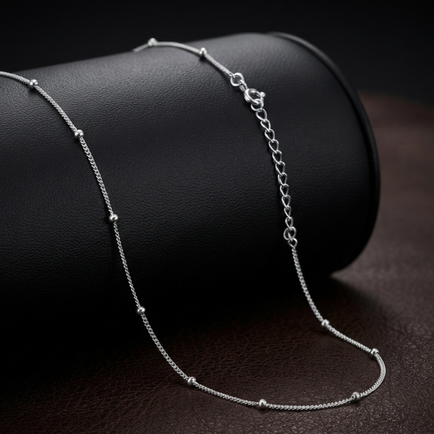 45 Cm Sterling Silver Dainty Beaded Chain