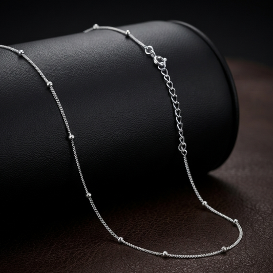 45 Cm Sterling Silver Dainty Beaded Chain