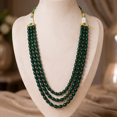 Emerald Grace Three-Strand Gemstone Beaded Necklace