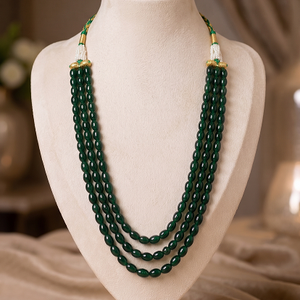 Emerald Grace Three-Strand Gemstone Beaded Necklace