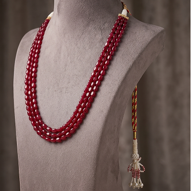 Ruby Radiance Three-Strand Gemstone Beaded Necklace
