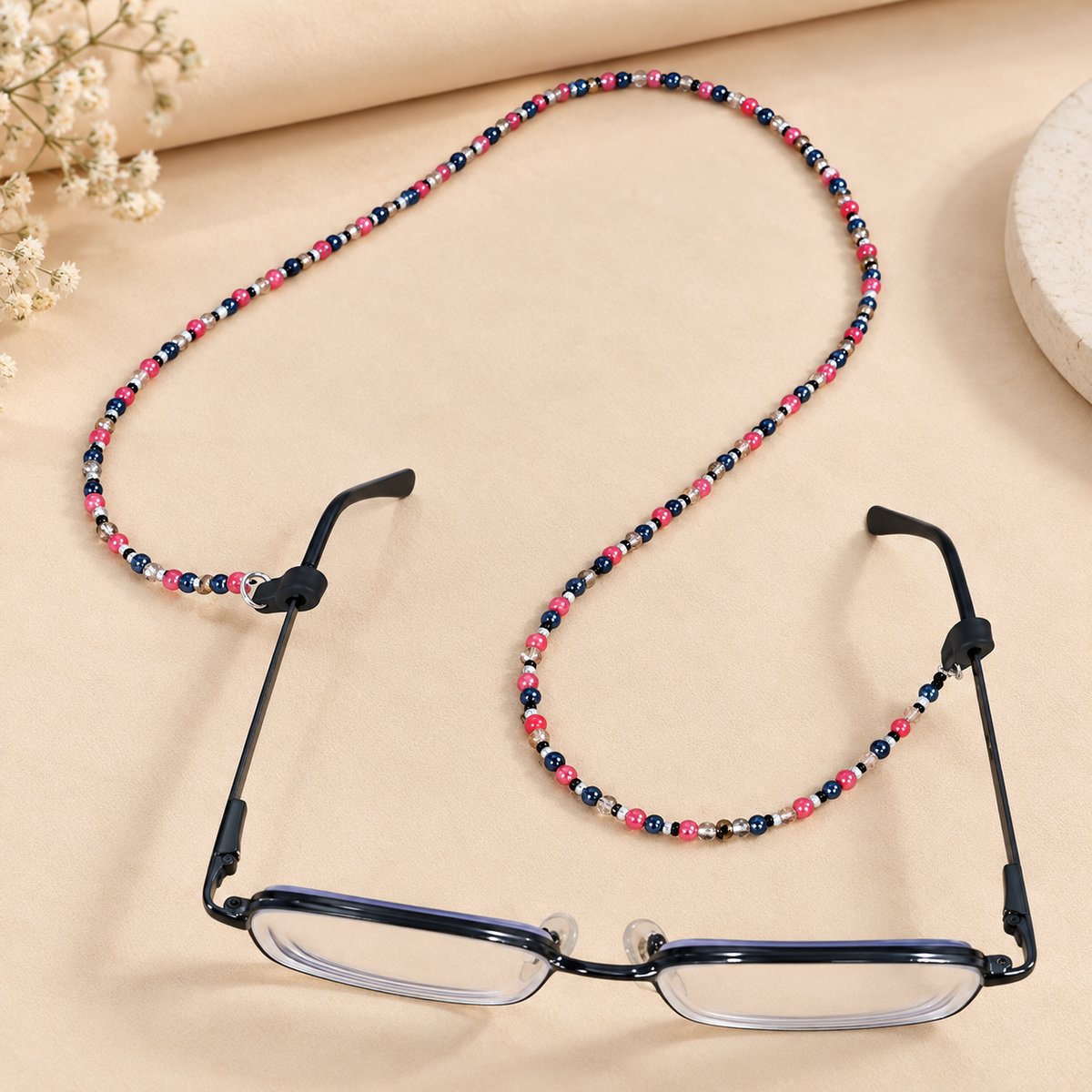 Pink, Blue & Silver Beaded Spectacle Chain