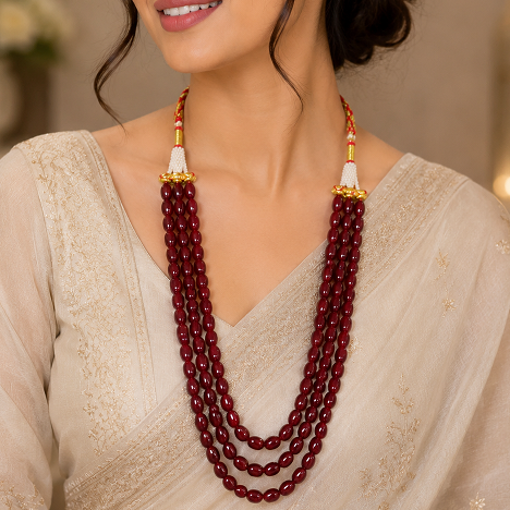 Ruby Radiance Three-Strand Gemstone Beaded Necklace