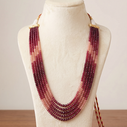 Velvet Rose Five-Strand Gemstone Beaded Necklace