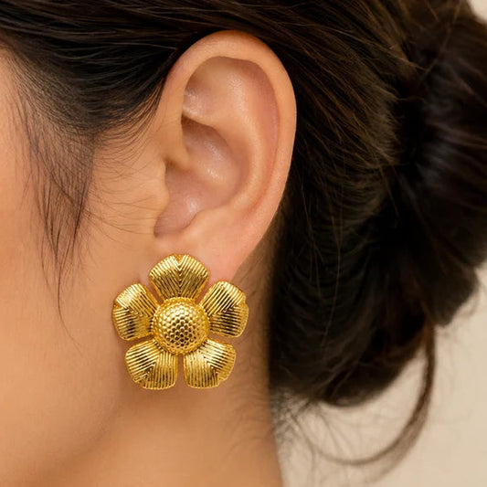Golden Floral Statement Earring
