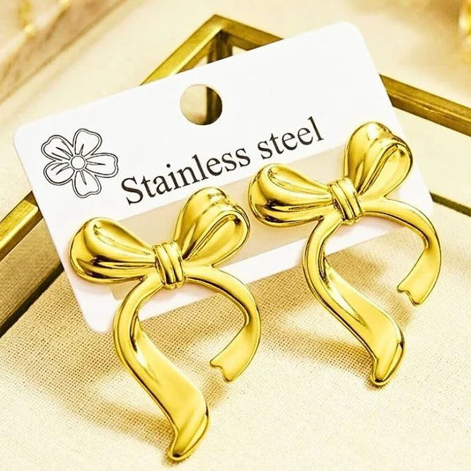 Golden Bow Ribbon Drop Earring