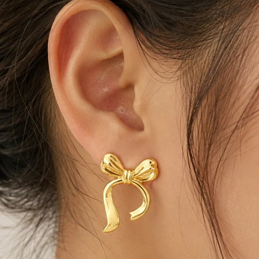 Golden Bow Ribbon Drop Earring