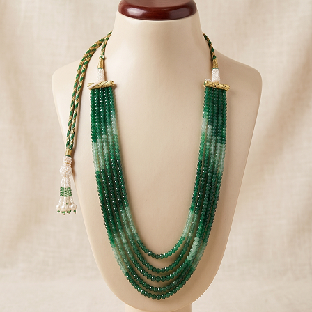 Green Cascade Five-Strand Gemstone Beaded Necklace