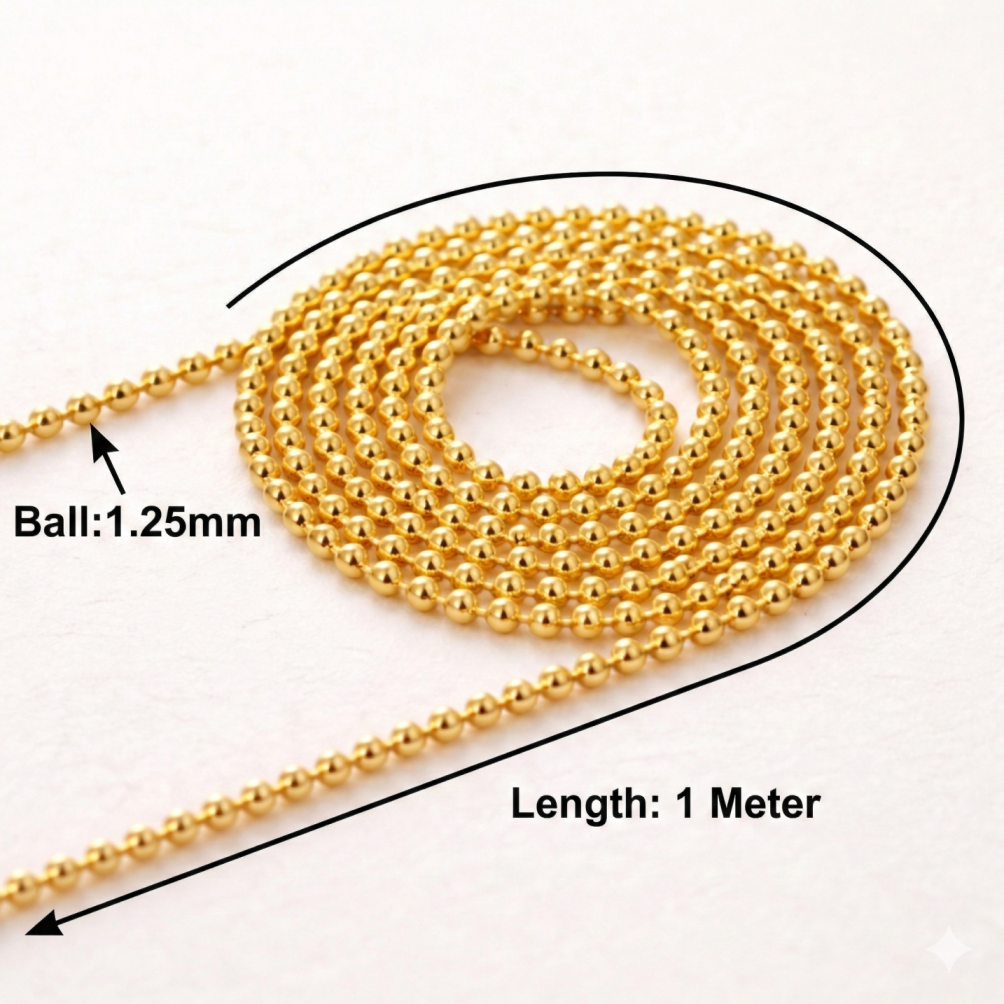 100 Cm 1.25mm Sterling Silver Ball Chain