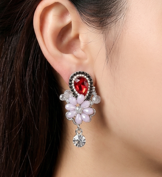 Platinum Plated Floral Drop Earrings