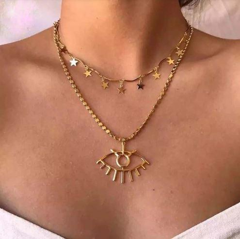 Eyes Golden Plated Chain Necklace
