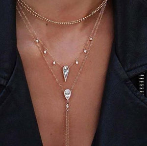 Crystal Golden Plated Multi Layers Chain Necklace