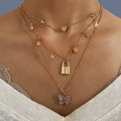 Golden Plated Layered Charms Necklace