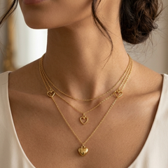 Golden Plated Hearts Layered Chain Necklace