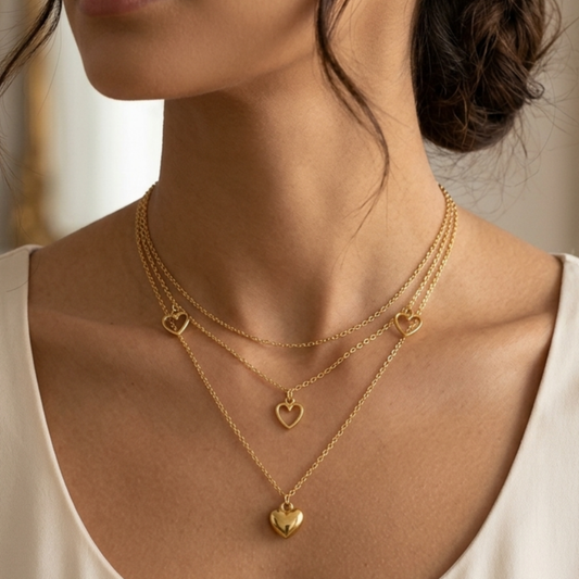 Golden Plated Hearts Layered Chain Necklace