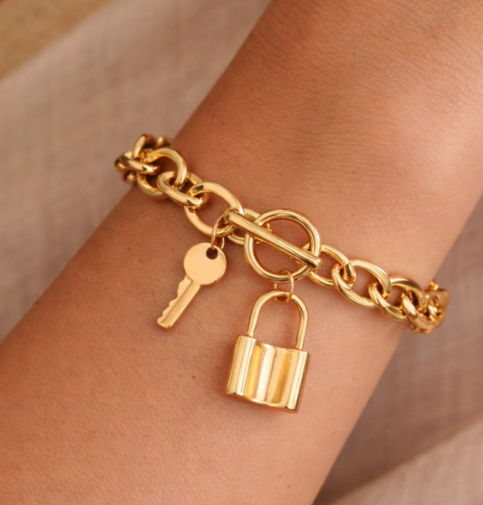 Golden Plated Lock & Key Charm Bracelet