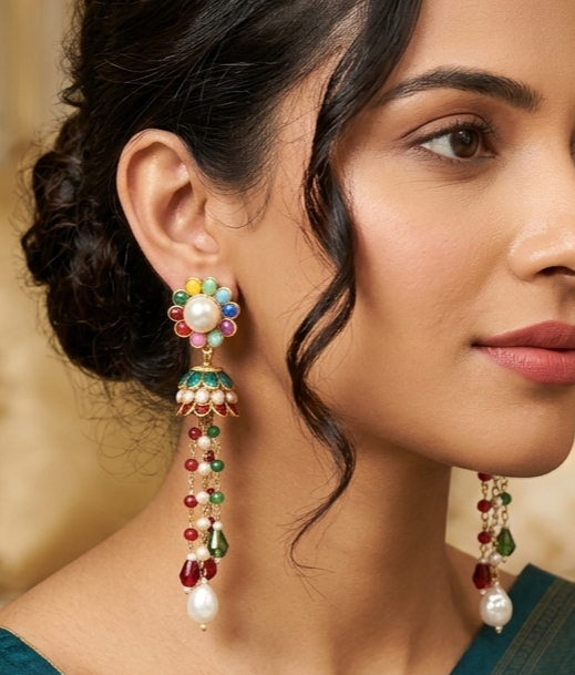Designer Beaded Crystal Pacchi Earring