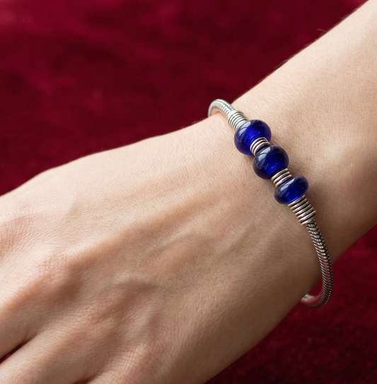 German Silver Trendy Beaded Bracelet Blue