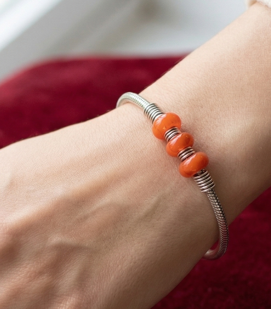 German Silver Trendy Beaded Bracelet Red